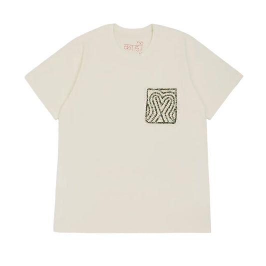 KARDO / T-6 / T-SHIRT WITH RABARI BACK PANEL & PATCH POCKET / WHITE