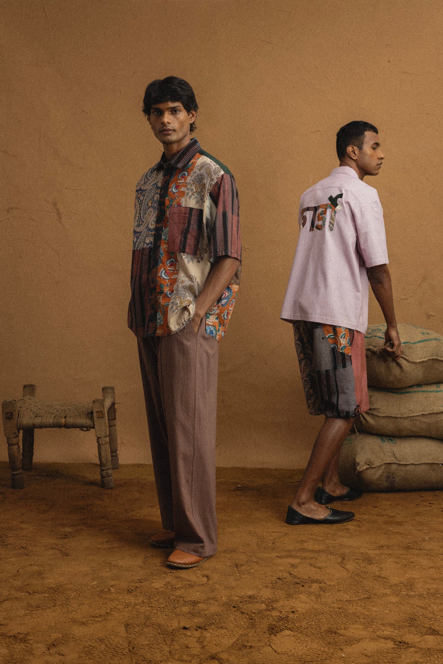 KARDO / YUTO / OVERSIZED 12 PANEL PATCHWORK SHIRT WITH RAW EDGE DETAILS