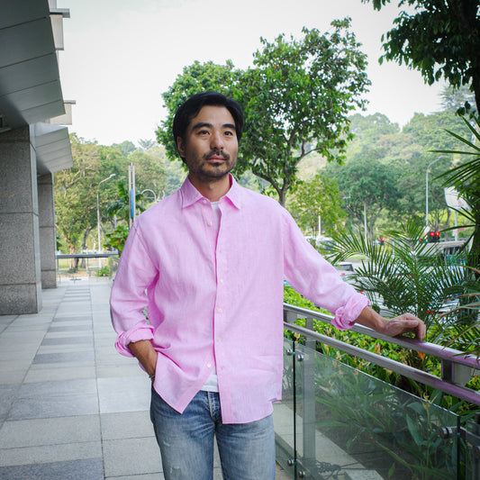 COLONY CLOTHING / ALBINI リネン ラウンジシャツ PINK / CCSE-SH02