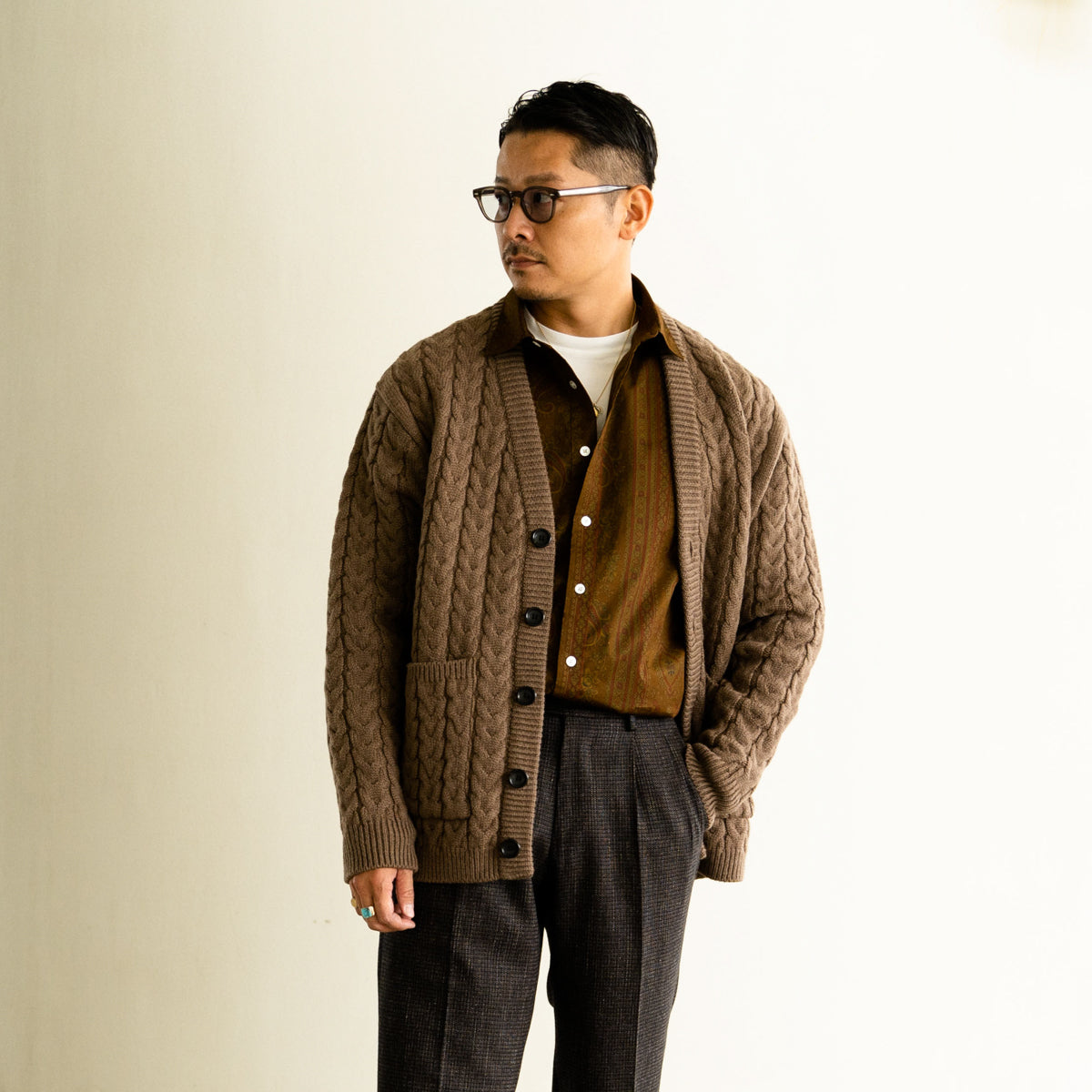 COLONY CLOTHING / ウールキャメル ケーブルニット カーディガン / CC2202-KN01