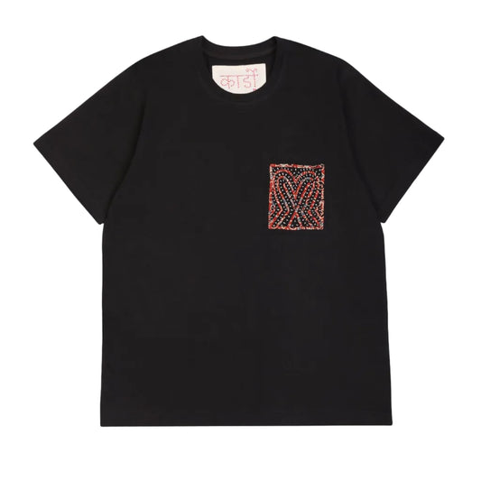 KARDO / T-6 / T-SHIRT WITH RABARI BACK PANEL & PATCH POCKET / BLACK