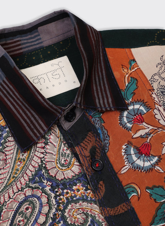 KARDO / YUTO / OVERSIZED 12 PANEL PATCHWORK SHIRT WITH RAW EDGE DETAILS